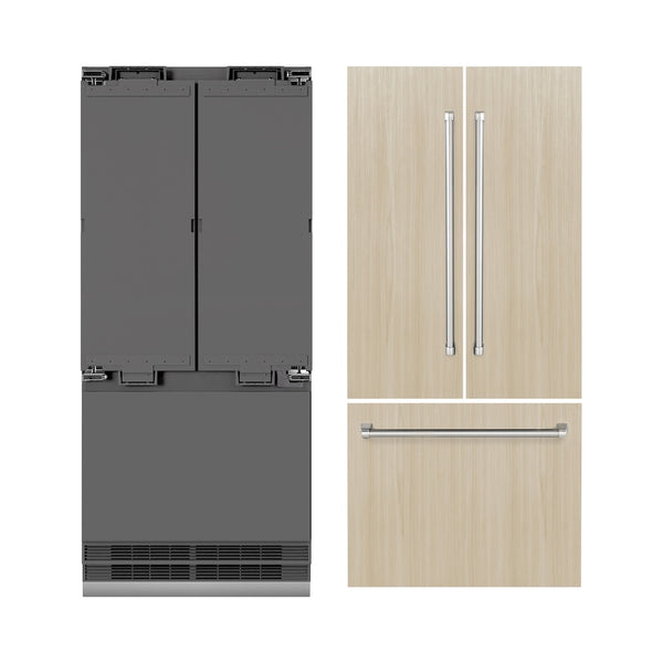 ZLINE 36 in. 19.6 cu. ft. Panel Ready French Door Built-In Bottom Freezer Refrigerator with Water Dispenser and Ice Maker with Graphite Gray Interior, Open Box-Great Condition