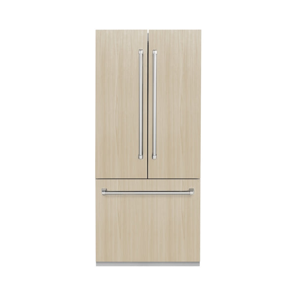ZLINE 36 in. 19.6 cu. ft. Panel Ready French Door Built-In Bottom Freezer Refrigerator with Water Dispenser and Ice Maker with Graphite Gray Interior, Open Box-Great Condition
