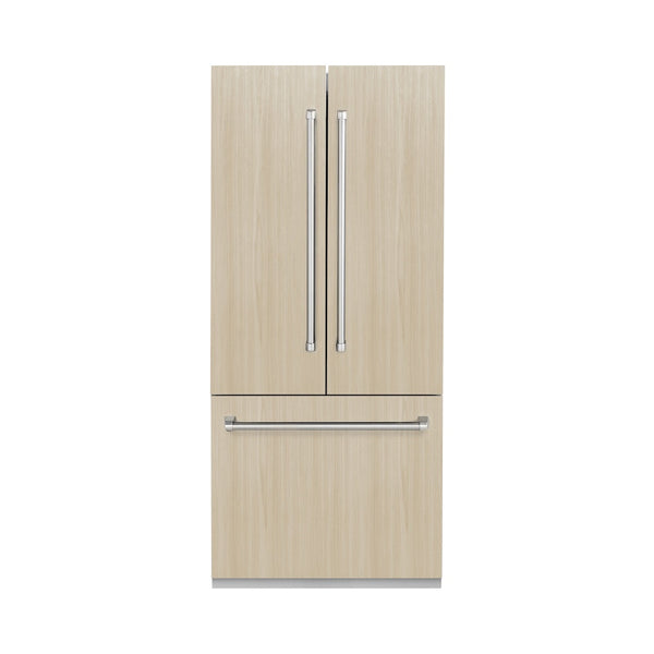 ZLINE 36 in. 19.6 cu. ft. Panel Ready French Door Built-In Bottom Freezer Refrigerator with Water Dispenser and Ice Maker with Graphite Gray Interior, Open Box-Good Condition