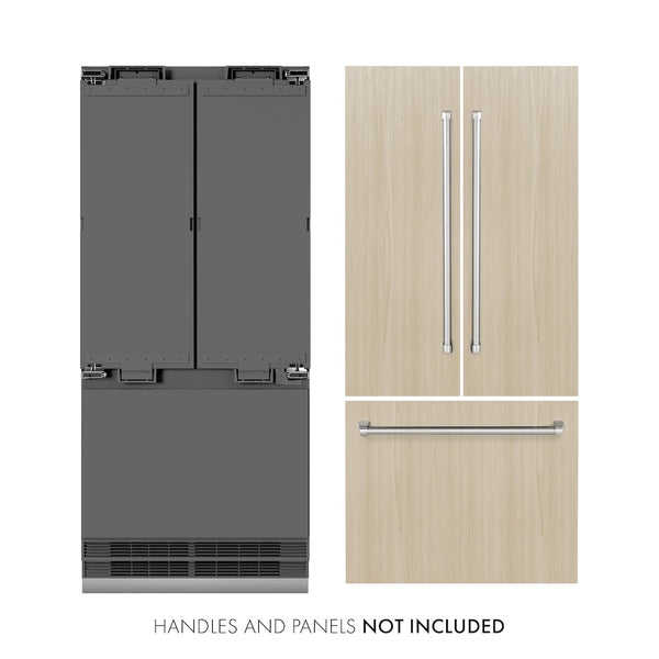ZLINE 36 in. 19.6 cu. ft. Panel Ready French Door Built-In Bottom Freezer Refrigerator with Water Dispenser and Ice Maker with Graphite Gray Interior, Open Box-Great Condition