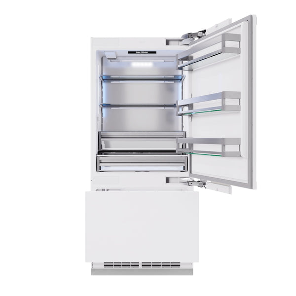 ZLINE 36 in. 19.8 cu. ft. Panel Ready Built-In Bottom Freezer Refrigerator with Water Dispenser and Ice Maker, Open Box-Great Condition