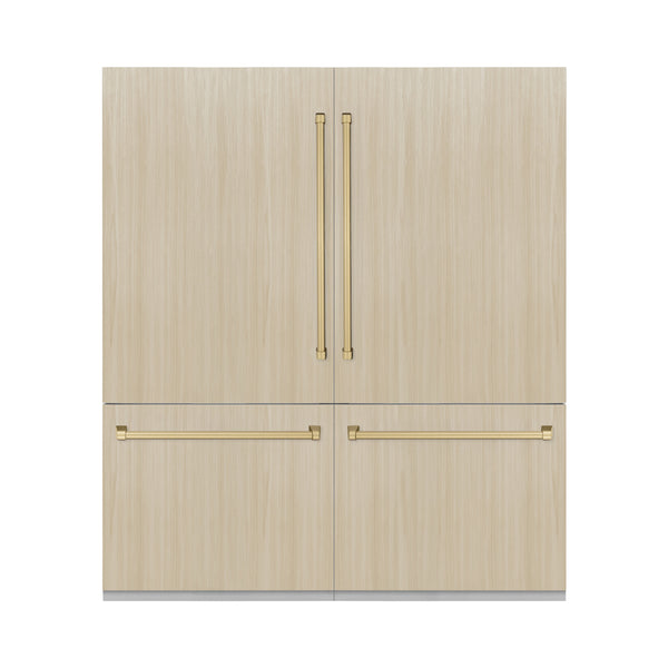 ZLINE Autograph Edition 72 in. 39.6 cu. ft. Panel Ready French Door Built-In Bottom Freezer Refrigerator with Water Dispensers and Ice Makers and Champagne Bronze Accents (RBITZ-72-CB)