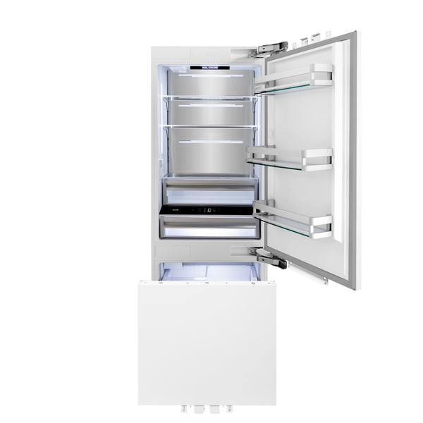 ZLINE 30 in. 16.1 cu. ft. Panel Ready Built-In Bottom Freezer Refrigerator with Water Dispenser and Ice Maker, Open Box-Great Condition