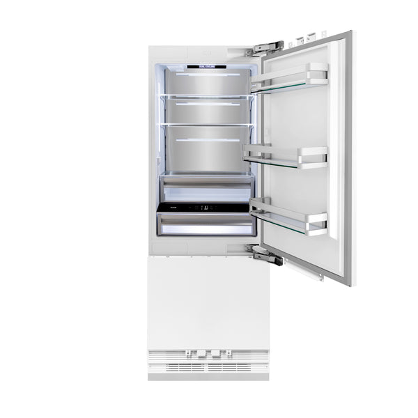 ZLINE 30 in. 16.1 cu. ft. Panel Ready Built-In Bottom Freezer Refrigerator with Water Dispenser and Ice Maker, Open Box-Good Condition