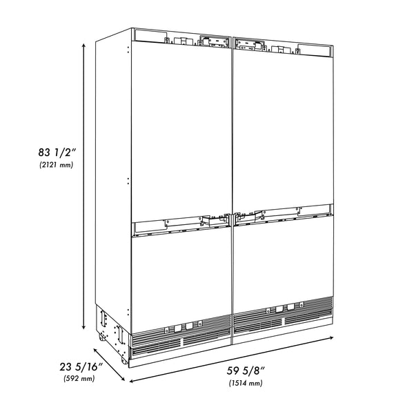 ZLINE 60 in. 32.2 cu. ft. Panel Ready French Door Built-In Bottom Freezer Refrigerator with Water Dispensers and Ice Makers (RBIV-60)