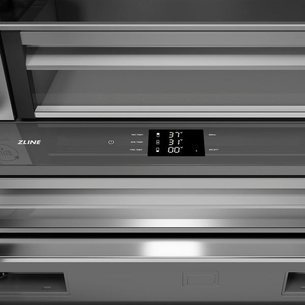 ZLINE 36 in. 19.6 cu. ft. Panel Ready French Door Built-In Bottom Freezer Refrigerator with Water Dispenser and Ice Maker with Stainless Steel Interior, Open Box-Good Condition
