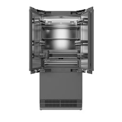 ZLINE 36 in. 19.6 cu. ft. Panel Ready French Door Built-In Bottom Freezer Refrigerator with Water Dispenser and Ice Maker with Stainless Steel Interior, Open Box-Great Condition