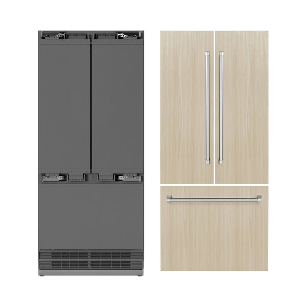ZLINE 36 in. 19.6 cu. ft. Panel Ready French Door Built-In Bottom Freezer Refrigerator with Water Dispenser and Ice Maker with Stainless Steel Interior, Open Box-Great Condition