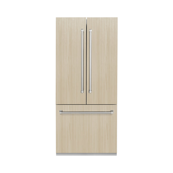 ZLINE 36 in. 19.6 cu. ft. Panel Ready French Door Built-In Bottom Freezer Refrigerator with Water Dispenser and Ice Maker with Stainless Steel Interior, Open Box-Great Condition