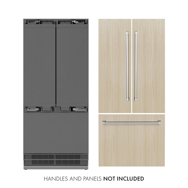 ZLINE 36 in. 19.6 cu. ft. Panel Ready French Door Built-In Bottom Freezer Refrigerator with Water Dispenser and Ice Maker with Stainless Steel Interior, Open Box-Great Condition