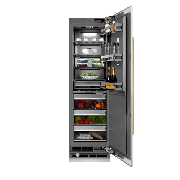 ZLINE Autograph Edition 24 in. 12.5 cu. ft. Column Refrigerator in Satin Stainless Steel with Graphite Gray Interior and Champagne Bronze Accents (RCRVZ-SN-24-CB)