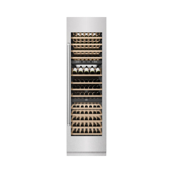 ZLINE 24 in. 12.4 cu. ft. Triple Zone 100 Bottle Column Wine Cooler in Satin Stainless Steel (RCWV-SN-24)
