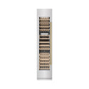 ZLINE Autograph Edition 18 in. 9.0 cu. ft. Triple Zone 68 Bottle Left Hinge Column Wine Cooler in Satin Stainless Steel with Polished Gold Accents (RCWVLZ-SN-18-G)