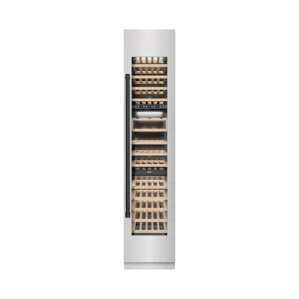 ZLINE Autograph Edition 18 in. 9.0 cu. ft. Triple Zone 68 Bottle Right Hinge Column Wine Cooler in Satin Stainless Steel with Matte Black Accents (RCWVRZ-SN-18-MB)