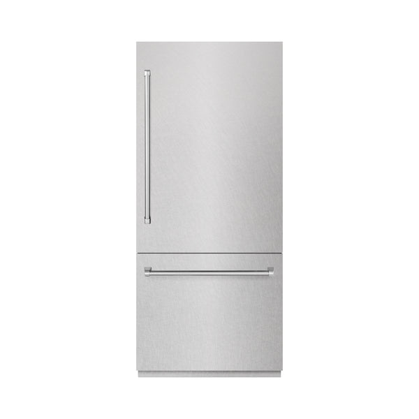 ZLINE 36 in. 19.8 cu. ft. Built-In Bottom Freezer Refrigerator with Water Dispenser and Ice Maker in Satin Stainless Steel with Graphite Gray Interior (GRBIT-SN-36)