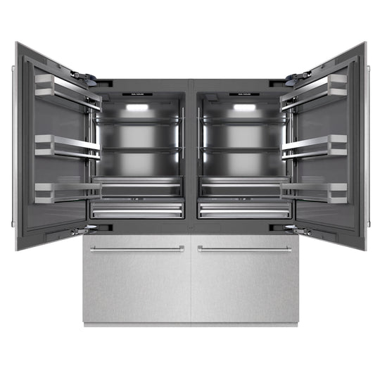 ZLINE 72 in. 39.6 cu. ft. French Door Built-In Bottom Freezer Refrigerator with Water Dispensers and Ice Makers in Satin Stainless Steel with Graphite Gray Interior (GRBIT-SN-72)