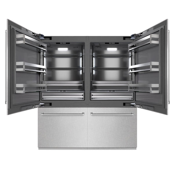 ZLINE 72 in. 39.6 cu. ft. French Door Built-In Bottom Freezer Refrigerator with Water Dispensers and Ice Makers in Satin Stainless Steel with Graphite Gray Interior (GRBIT-SN-72)