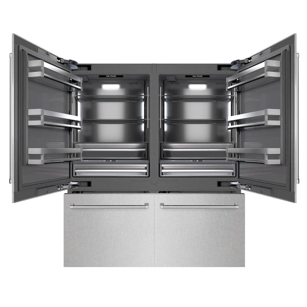 ZLINE 72 in. 39.6 cu. ft. French Door Built-In Bottom Freezer Refrigerator with Water Dispensers and Ice Makers in Satin Stainless Steel with Graphite Gray Interior (GRBIT-SN-72)