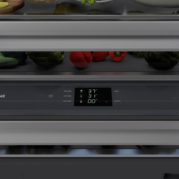 ZLINE 72 in. 39.6 cu. ft. French Door Built-In Bottom Freezer Refrigerator with Water Dispensers and Ice Makers in Satin Stainless Steel with Graphite Gray Interior (GRBIT-SN-72)