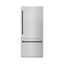 ZLINE Autograph Edition 36 in. 19.8 cu. ft. Built-In Bottom Freezer Refrigerator with Water Dispenser and Ice Maker in Satin Stainless Steel with Graphite Gray Interior and Matte Black Accents (GRBITZ-SN-36-MB)