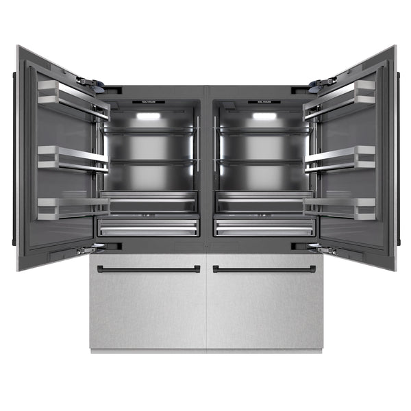 ZLINE Autograph Edition 72 in. 39.6 cu. ft. French Door Built-In Bottom Freezer Refrigerator with Water Dispensers and Ice Makers in Satin Stainless Steel with Graphite Gray Interior and Matte Black Accents (GRBITZ-SN-72-MB)