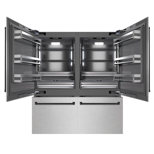 ZLINE Autograph Edition 72 in. 39.6 cu. ft. French Door Built-In Bottom Freezer Refrigerator with Water Dispensers and Ice Makers in Satin Stainless Steel with Graphite Gray Interior and Matte Black Accents (GRBITZ-SN-72-MB)