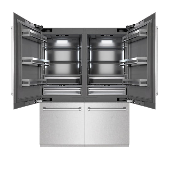 ZLINE 60 in. 32.2 cu. ft. French Door Built-In Bottom Freezer Refrigerator with Water Dispensers and Ice Makers in Satin Stainless Steel with Graphite Gray Interior (GRBIV-SN-60)