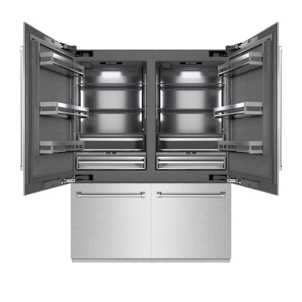 ZLINE 60 in. 32.2 cu. ft. French Door Built-In Bottom Freezer Refrigerator with Water Dispensers and Ice Makers in Satin Stainless Steel with Graphite Gray Interior (GRBIV-SN-60)