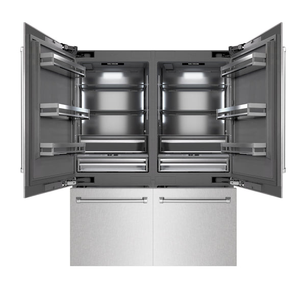ZLINE 60 in. 32.2 cu. ft. French Door Built-In Bottom Freezer Refrigerator with Water Dispensers and Ice Makers in Satin Stainless Steel with Graphite Gray Interior (GRBIV-SN-60)