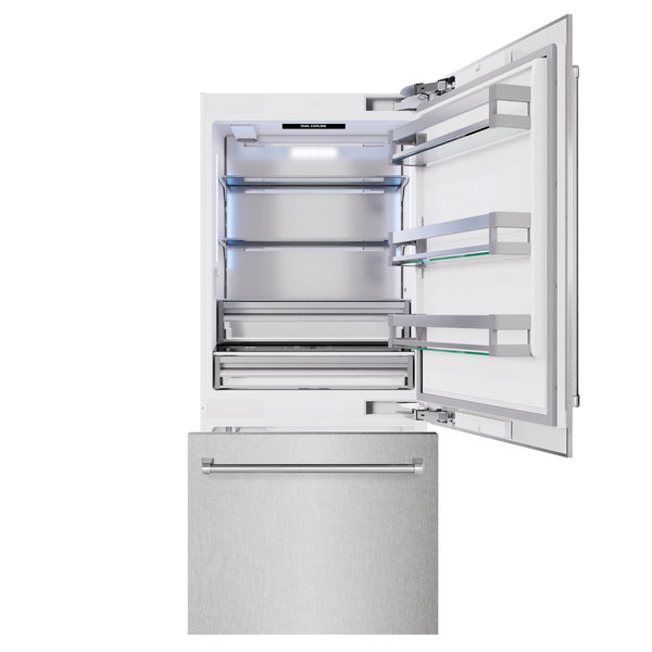 ZLINE 36 in. 19.8 cu. ft. Built-In Bottom Freezer Refrigerator with Water Dispenser and Ice Maker in Satin Stainless Steel (RBIT-SN-36)