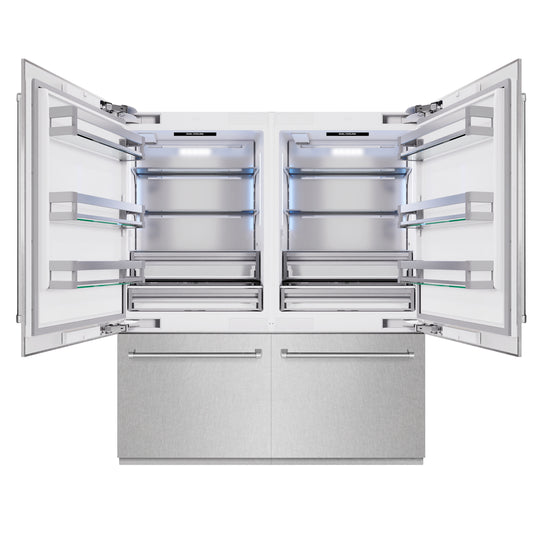 ZLINE 72 in. 39.6 cu. ft. French Door Built-In Bottom Freezer Refrigerator with Water Dispensers and Ice Makers in Satin Stainless Steel (RBIT-SN-72)