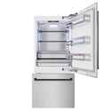 ZLINE Autograph Edition 36 in. 19.8 cu. ft. Built-In Bottom Freezer Refrigerator with Water Dispenser and Ice Maker in Satin Stainless Steel and Matte Black Accents (RBITZ-SN-36-MB)