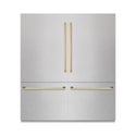 ZLINE Autograph Edition 72 in. 39.6 cu. ft. French Door Built-In Bottom Freezer Refrigerator with Water Dispensers and Ice Makers in Satin Stainless Steel and Polished Gold Accents (RBITZ-SN-72-G)