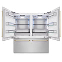 ZLINE Autograph Edition 72 in. 39.6 cu. ft. French Door Built-In Bottom Freezer Refrigerator with Water Dispensers and Ice Makers in Satin Stainless Steel and Polished Gold Accents (RBITZ-SN-72-G)