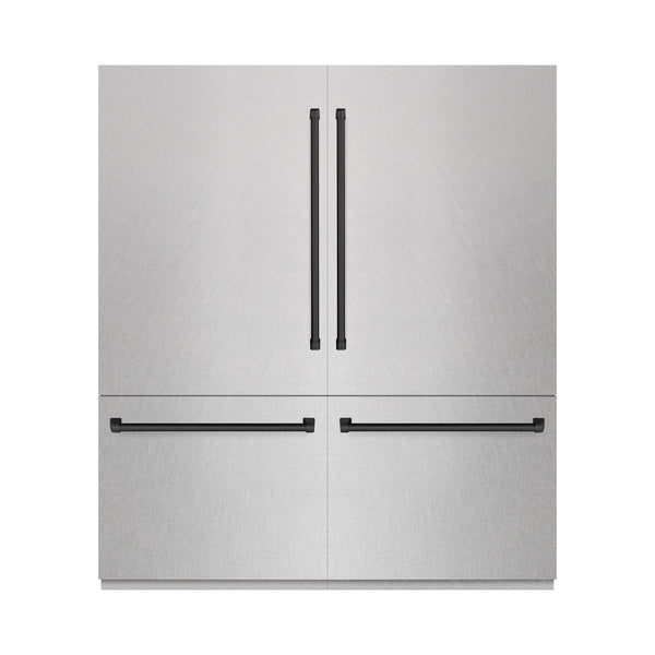 ZLINE Autograph Edition 72 in. 39.6 cu. ft. French Door Built-In Bottom Freezer Refrigerator with Water Dispensers and Ice Makers in Satin Stainless Steel and Matte Black Accents (RBITZ-SN-72-MB)