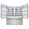 ZLINE Autograph Edition 72 in. 39.6 cu. ft. French Door Built-In Bottom Freezer Refrigerator with Water Dispensers and Ice Makers in Satin Stainless Steel and Matte Black Accents (RBITZ-SN-72-MB)
