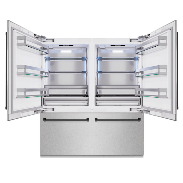 ZLINE Autograph Edition 72 in. 39.6 cu. ft. French Door Built-In Bottom Freezer Refrigerator with Water Dispensers and Ice Makers in Satin Stainless Steel and Matte Black Accents (RBITZ-SN-72-MB)
