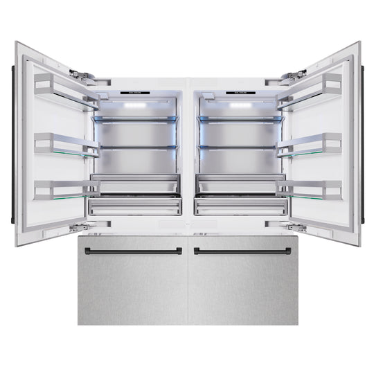 ZLINE Autograph Edition 72 in. 39.6 cu. ft. French Door Built-In Bottom Freezer Refrigerator with Water Dispensers and Ice Makers in Satin Stainless Steel and Matte Black Accents (RBITZ-SN-72-MB)