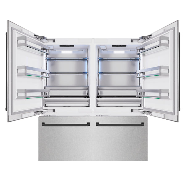 ZLINE Autograph Edition 72 in. 39.6 cu. ft. French Door Built-In Bottom Freezer Refrigerator with Water Dispensers and Ice Makers in Satin Stainless Steel and Matte Black Accents (RBITZ-SN-72-MB)