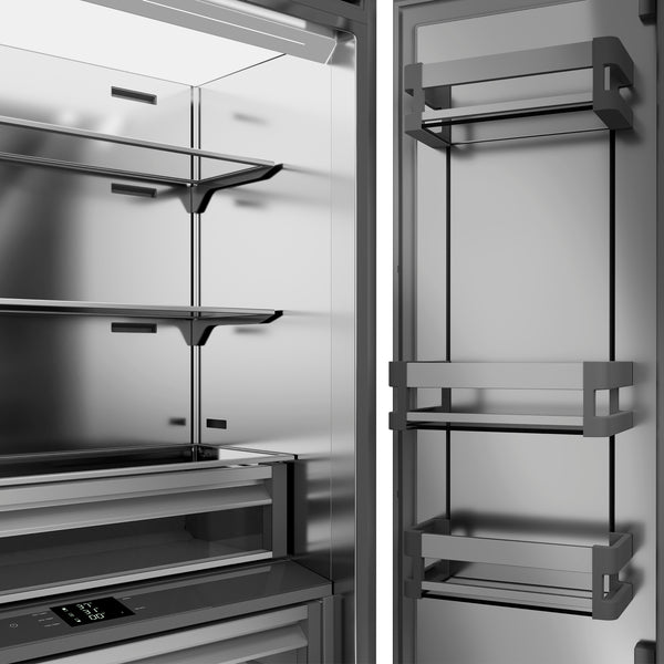 ZLINE Autograph Edition 36 in. 19.6 cu. ft. French Door Built-In Bottom Freezer Refrigerator with Water Dispenser and Ice Maker in Satin Stainless Steel with Stainless Steel Interior and Champagne Bronze Accents (SRBIVZ-SN-36-CB)