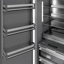 ZLINE 24 in. 12.4 cu. ft. Column Freezer in Stainless Steel with Graphite Gray Interior (RCFV-304-24) close-up detail, interior with door open.