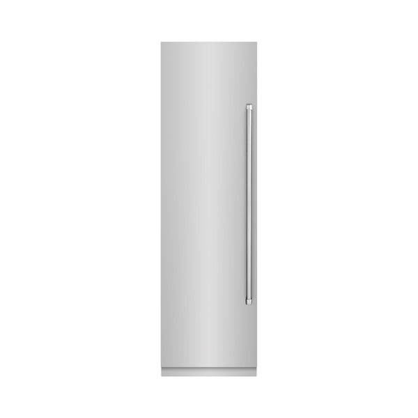 ZLINE 24 in. 12.4 cu. ft. Column Freezer in Stainless Steel with Graphite Gray Interior (RCFV-304-24) front, closed.