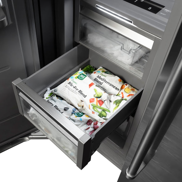 ZLINE Autograph Edition 24 in. 12.4 cu. ft. Column Freezer in Stainless Steel with Graphite Gray Interior and Polished Gold Accents (RCFVZ-304-24-G)