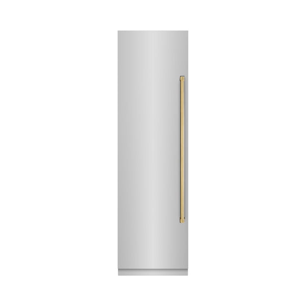 ZLINE Autograph Edition 24 in. 12.4 cu. ft. Column Freezer in Stainless Steel with Graphite Gray Interior and Polished Gold Accents (RCFVZ-304-24-G)