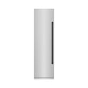 ZLINE Autograph Edition 24 in. 12.4 cu. ft. Column Freezer in Stainless Steel with Graphite Gray Interior and Matte Black Accents (RCFVZ-304-24-MB) front, closed.