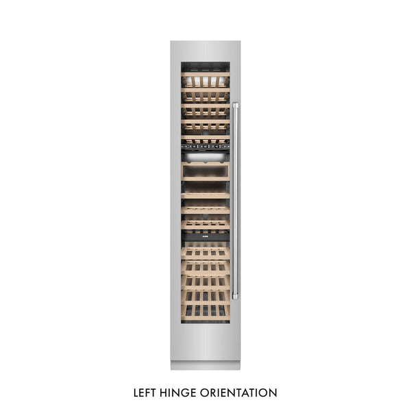 ZLINE 18 in. 9.0 cu. ft. Triple Zone 68 Bottle Left Hinge Column Wine Cooler in Stainless Steel (RCWVL-304-18) front, closed.