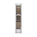 ZLINE 18 in. 9.0 cu. ft. Triple Zone 68 Bottle Left Hinge Column Wine Cooler in Stainless Steel (RCWVL-304-18) front, closed, with wine on racks.