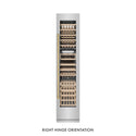 ZLINE Autograph Edition 18 in. 9.0 cu. ft. Triple Zone 68 Bottle Right Hinge Column Wine Cooler in Stainless Steel with Polished Gold Accents (RCWVRZ-30418-G) front, closed.