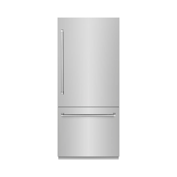 ZLINE 36 in. 19.8 cu. ft. Built-In Bottom Freezer Refrigerator with Water Dispenser and Ice Maker in Stainless Steel with Graphite Gray Interior (GRBIT-304-36)
