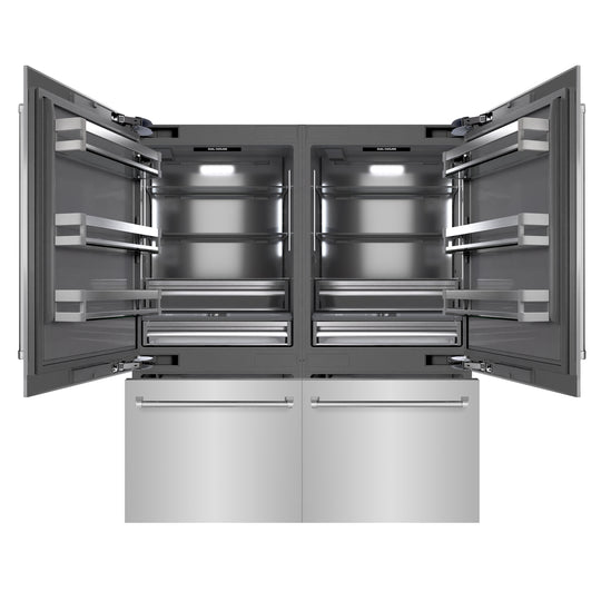 ZLINE 72 in. 39.6 cu. ft. French Door Built-In Bottom Freezer Refrigerator with Water Dispensers and Ice Makers in Stainless Steel with Graphite Gray Interior (GRBIT-304-72)